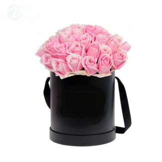 Pink Roses in Black Cylinder Box