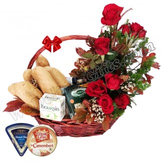 Cheese Basket with Red Roses