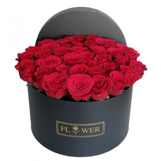 Cylinder of red roses