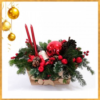 Christmas  Decorated Basket With Ksara Bottle