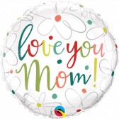 Love You Mom Scribble Flowers Balloon