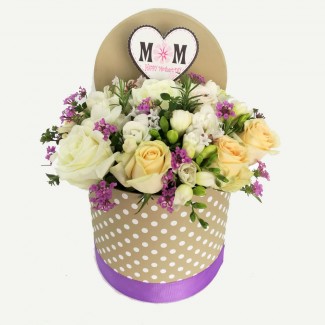 Purple and White Arrangement in Cylinder